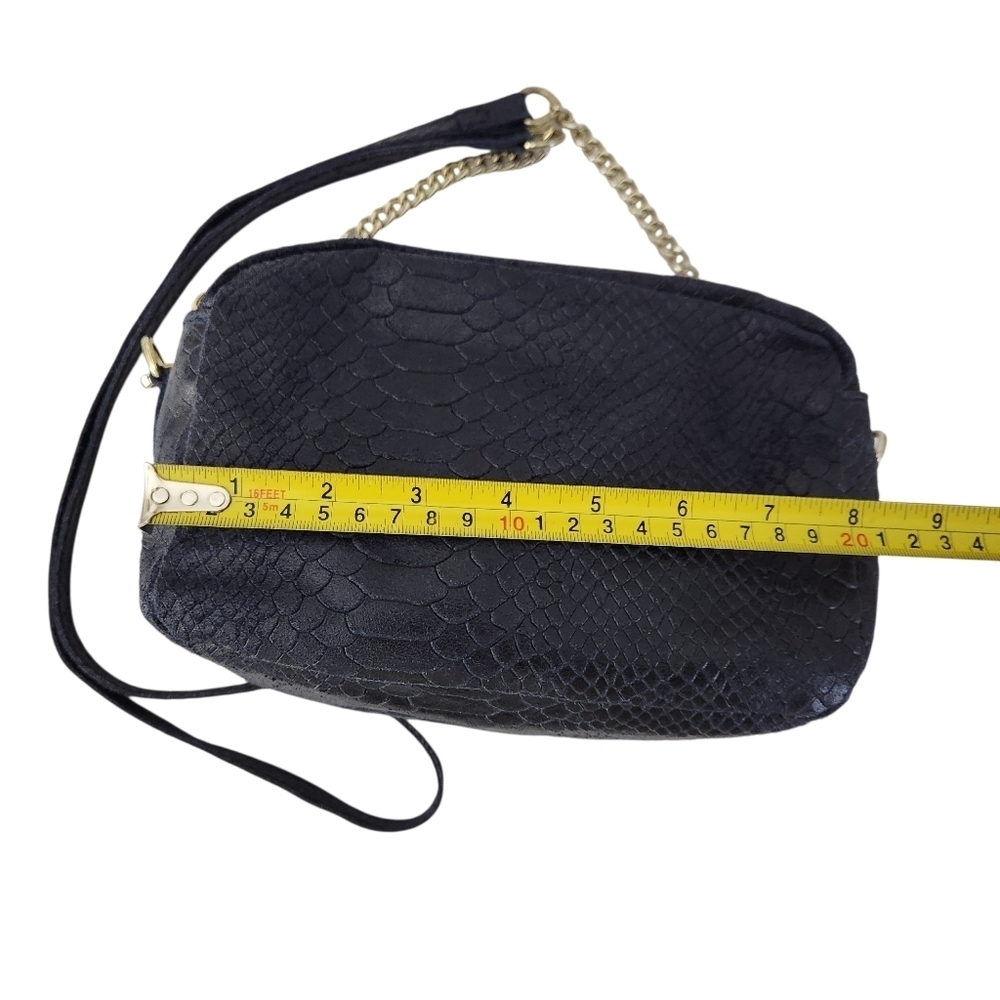 Dark Navy Genuine Leather Crossbody Bag – Python Texture Double-Zip - Picture 12 of 14